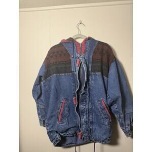 Size MEDIUM Julia Michaels Vintage Denim Jacket Flannel Lined Long Sleeve Hooded